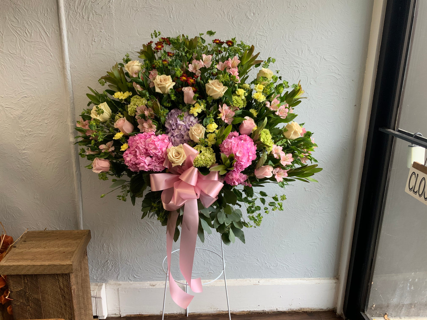 pastel garden standing basket