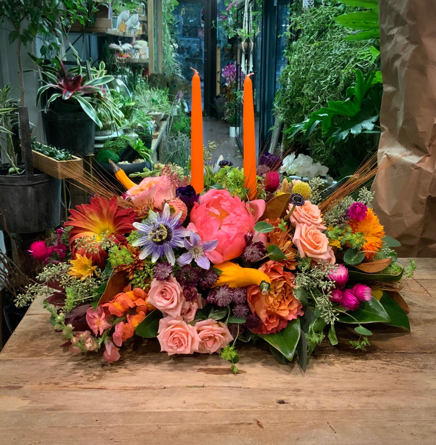 Autumn Picking with Candles Centerpiece