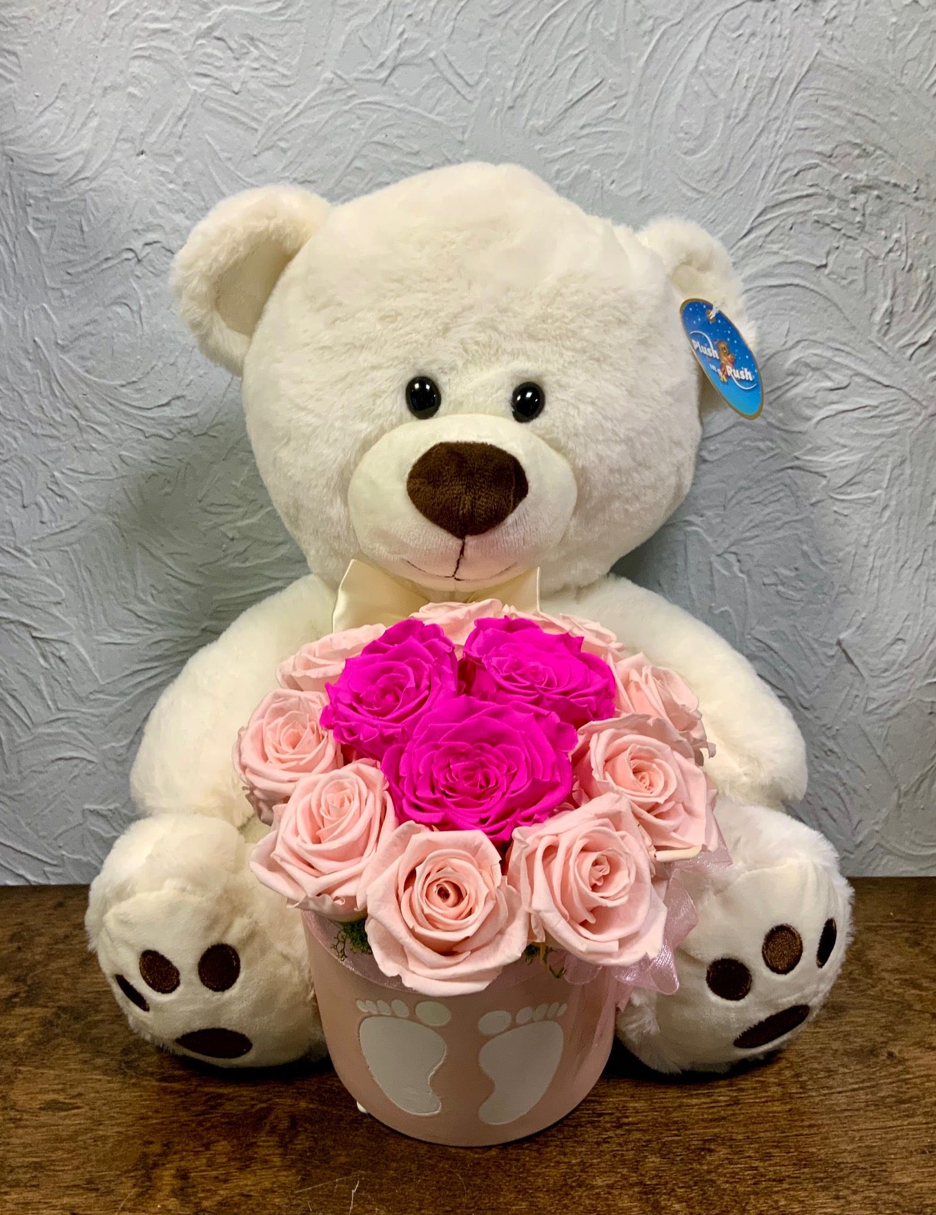 Baby Girl Preserved Roses with Teddy Bear