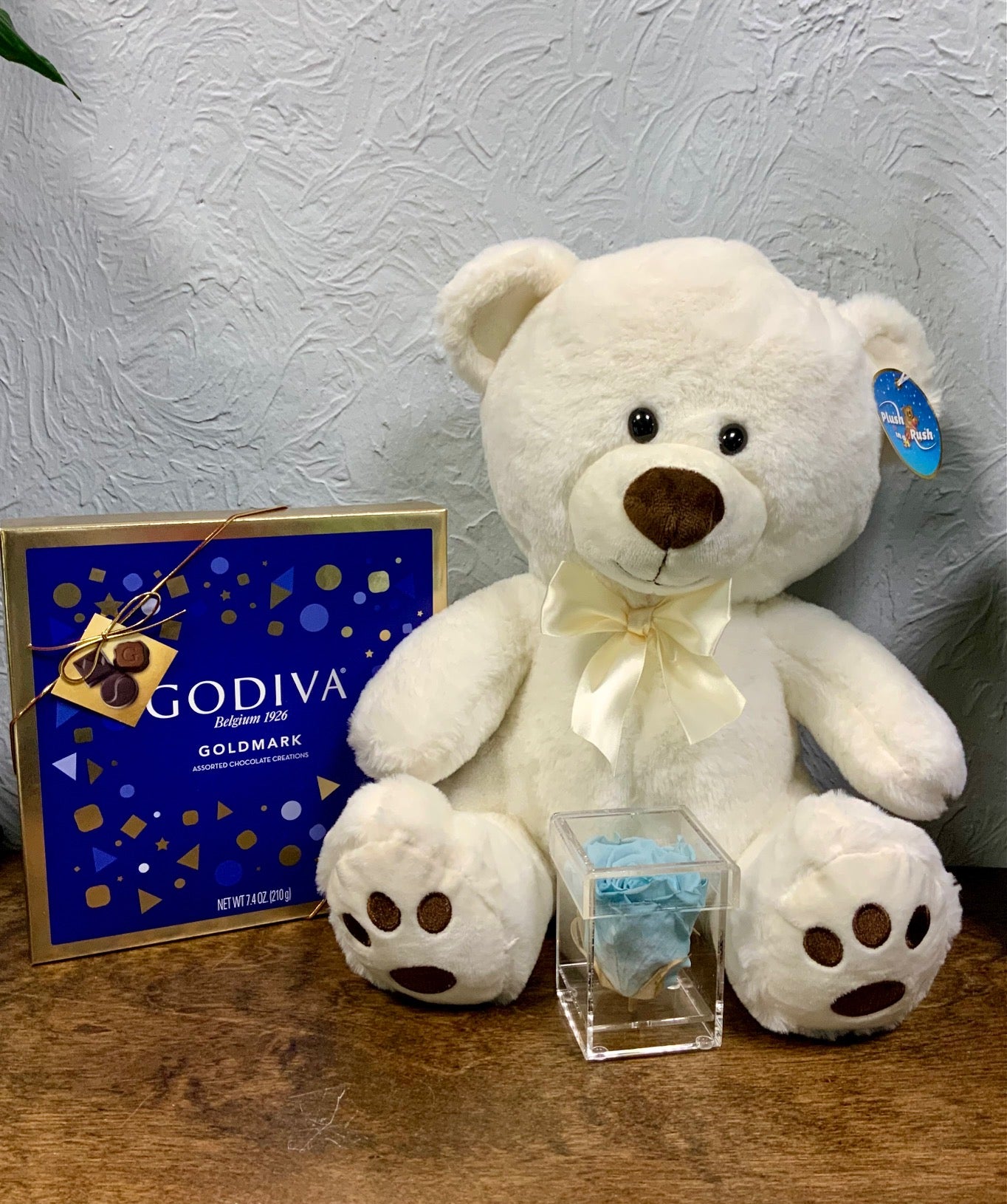 Baby Boy Preserved Rose and Godiva Box of Chocolates