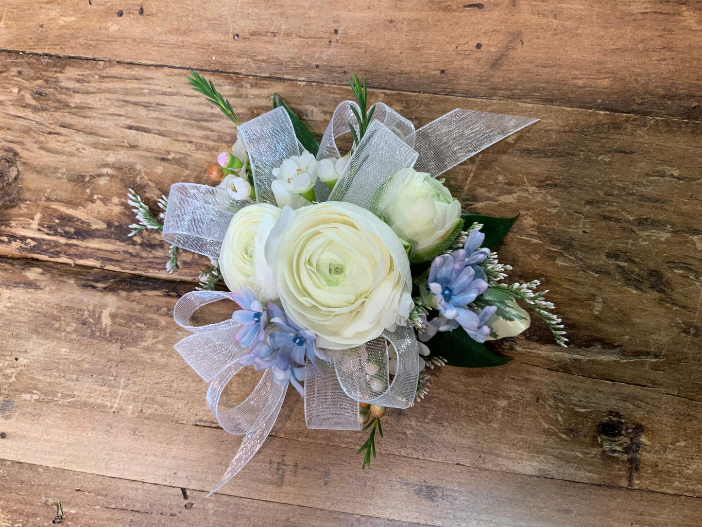 Wristlet Corsage White and Blue