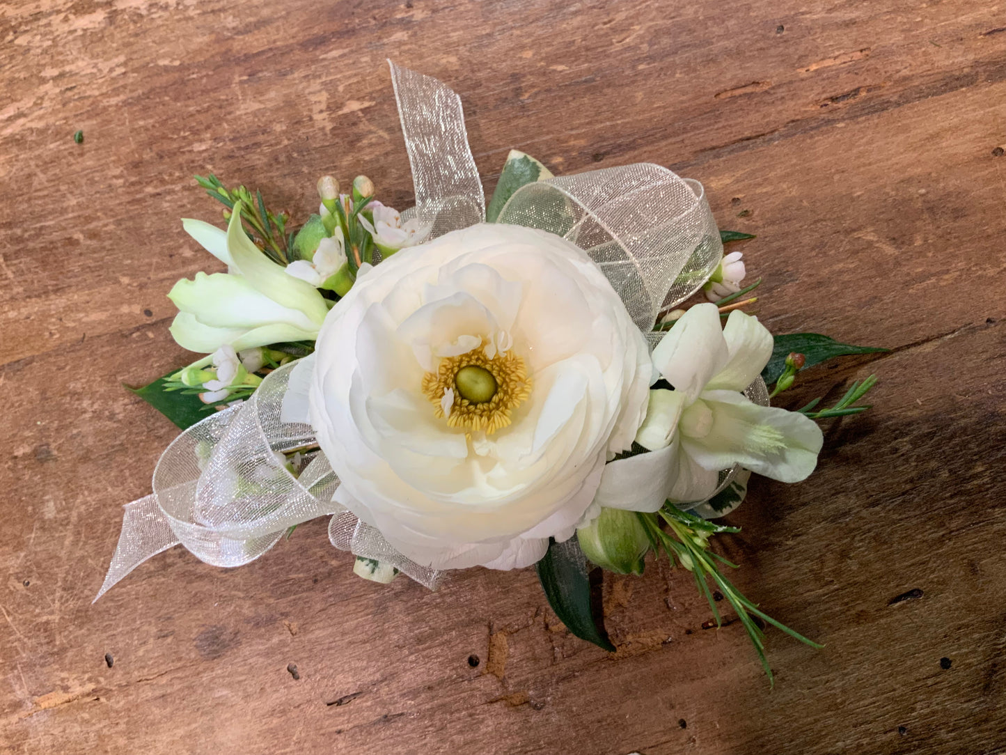 Wristlet Corsage with White Ranunculus