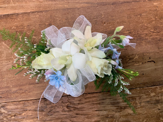 Wristlet Corsage White and Blue
